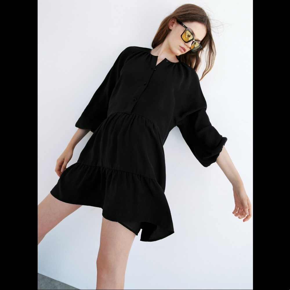 NWT ZARA Short Tiered Black Dress XXL